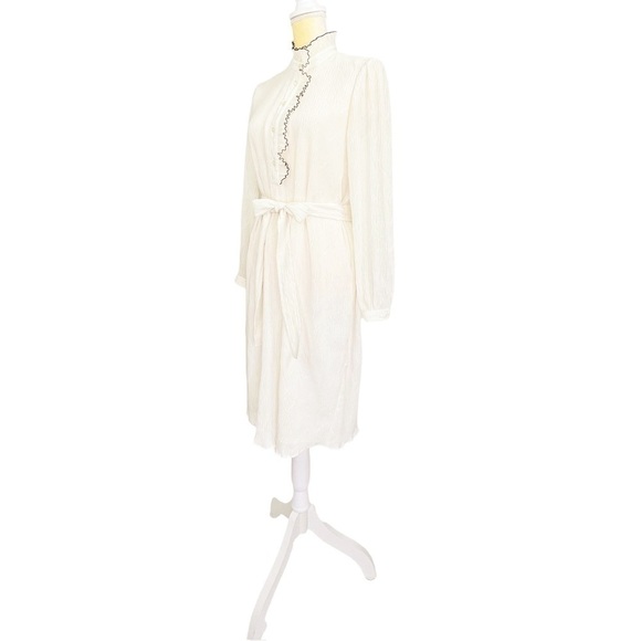 Tory Burch Deneuve Ruffle-Trim Dress Size 2 New Ivory Plissé" Fabric Ruffle EUC - Picture 9 of 10